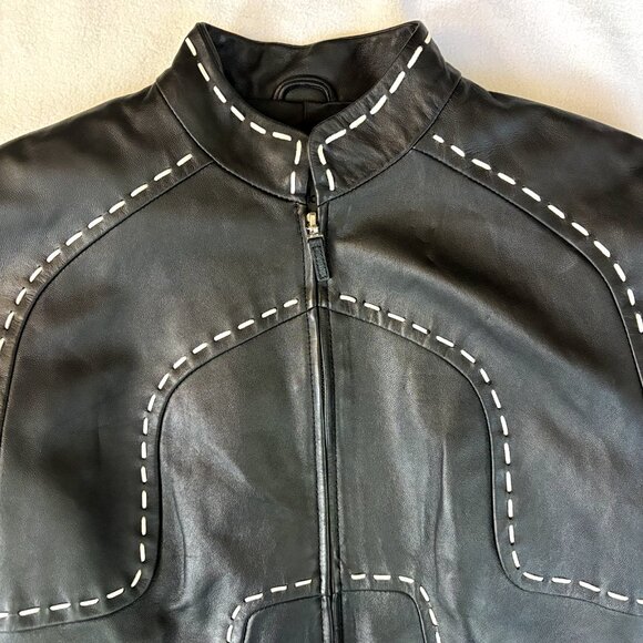 Pamela McCoy NWOT Size XS Black Genuine Leather Jacket, Full Front Zip - Picture 8 of 16